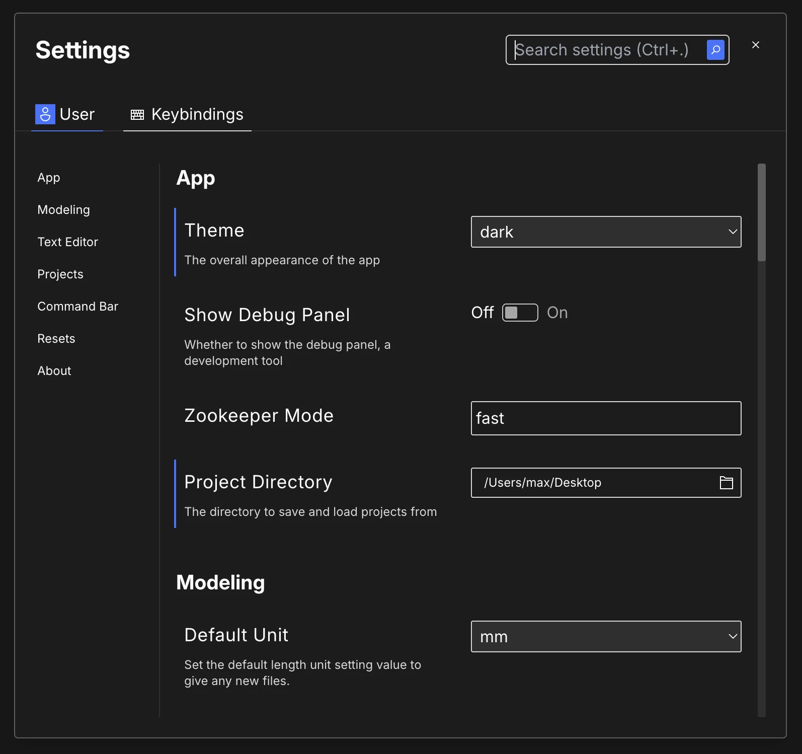 Zoo Design Studio settings
