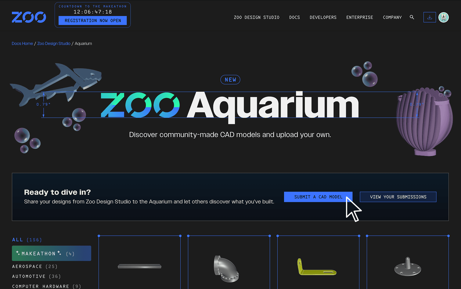 Click “Submit a CAD Model” on the Aquarium page