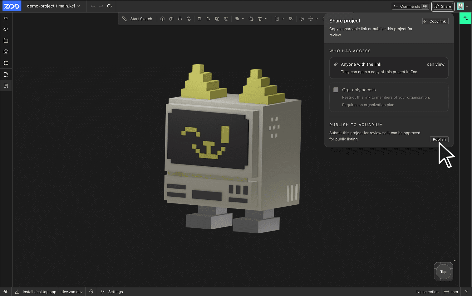 Click “Share” in the top-right corner of Zoo Design Studio