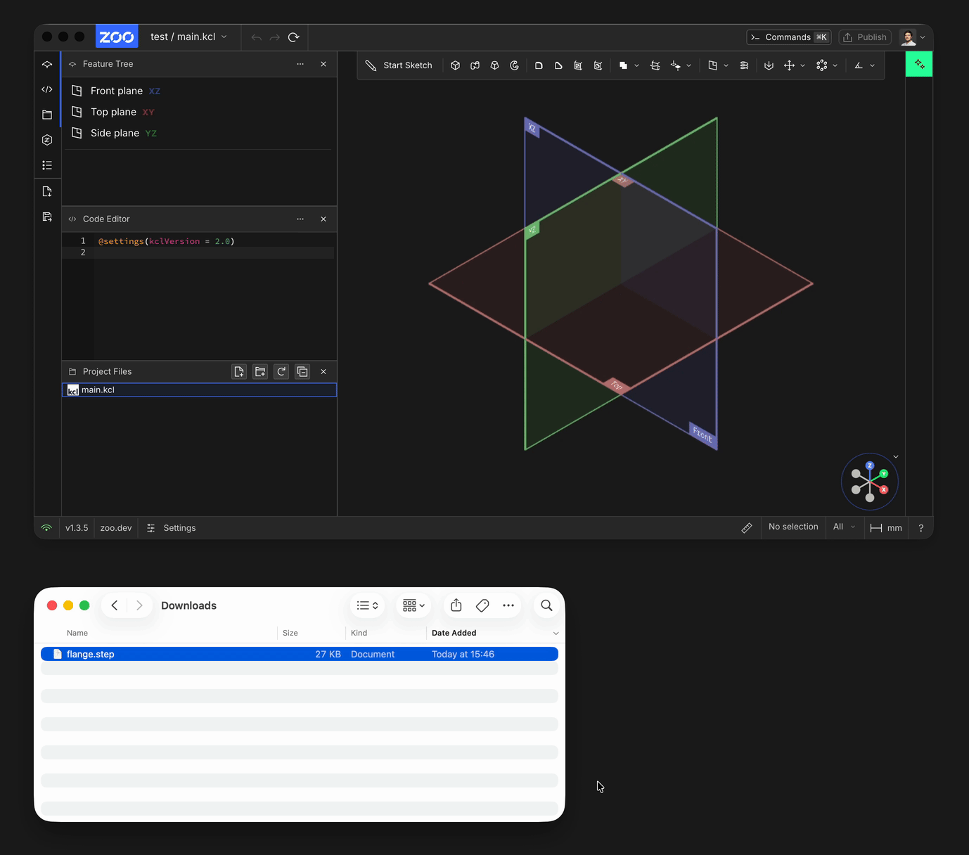 Dragging a STEP file into the Project Files panel in Zoo Design Studio