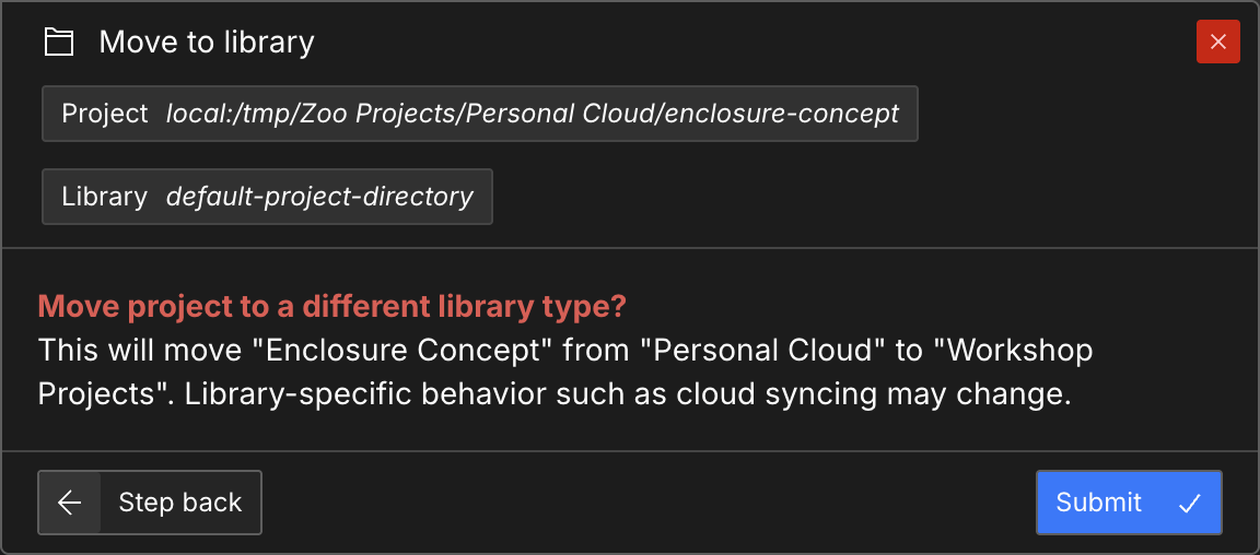 Move to library review for moving a Personal Cloud project into a Directory library