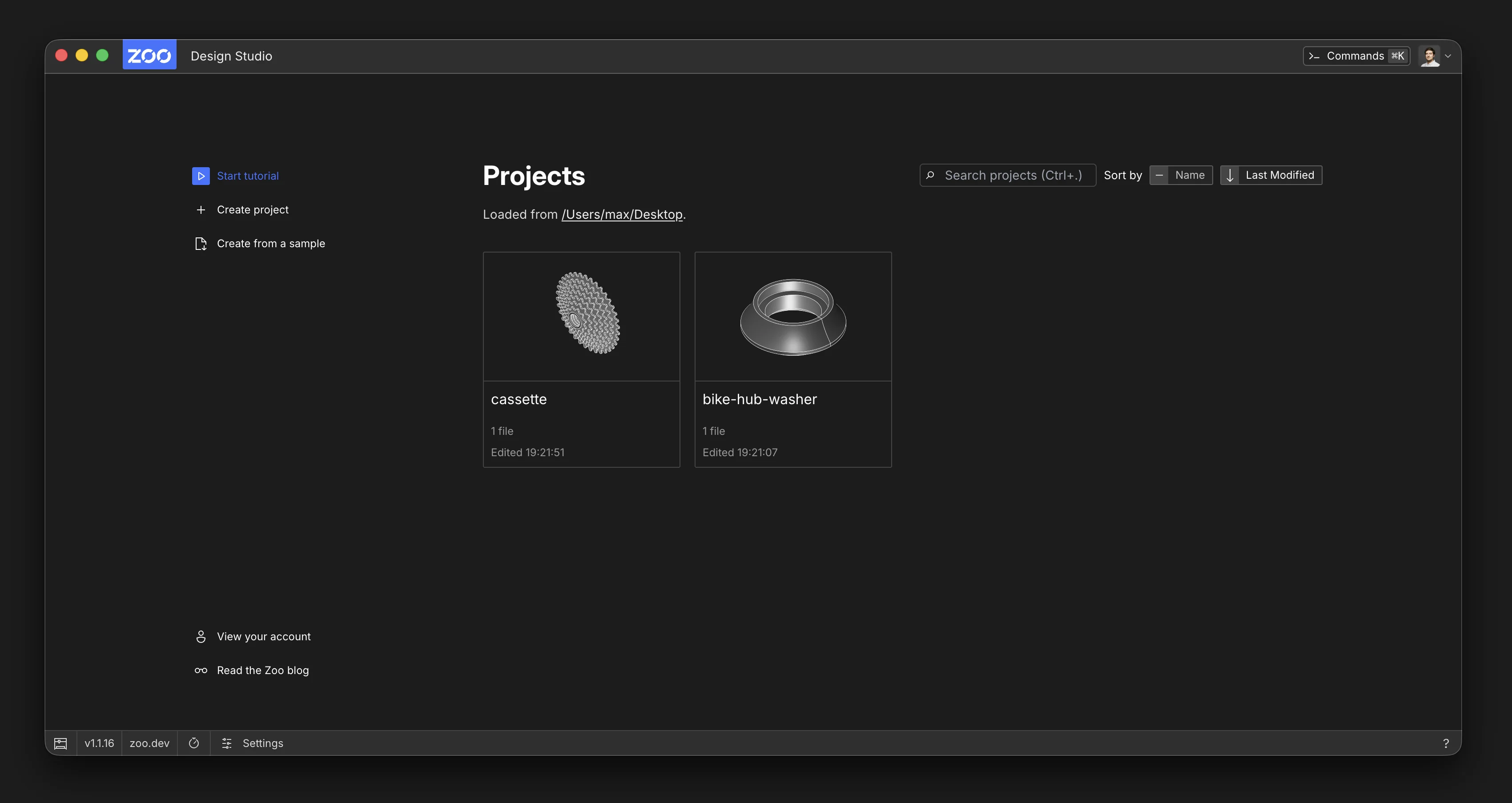 Zoo Design Studio project browser