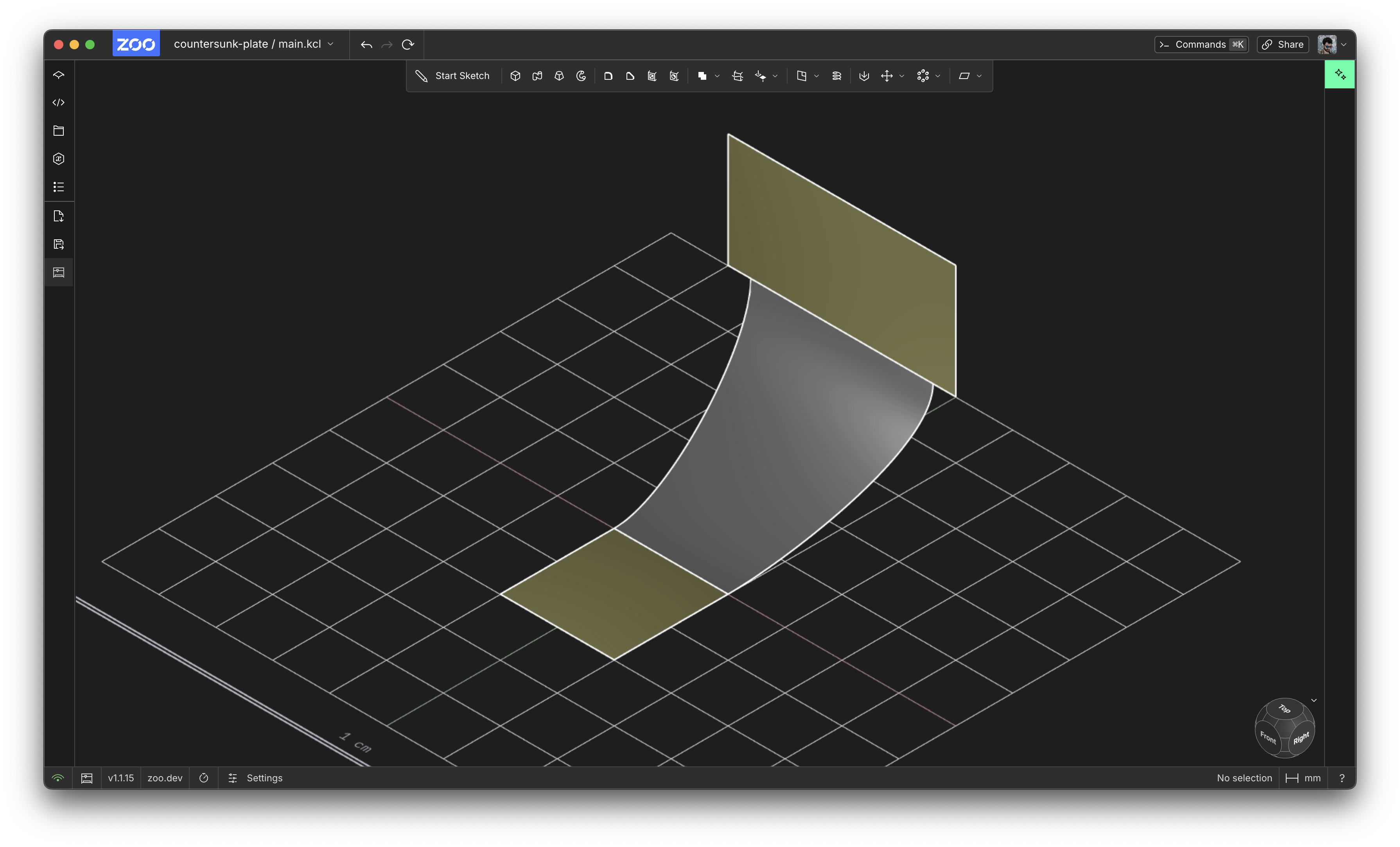 A blend between two edges, one of which is only partly used