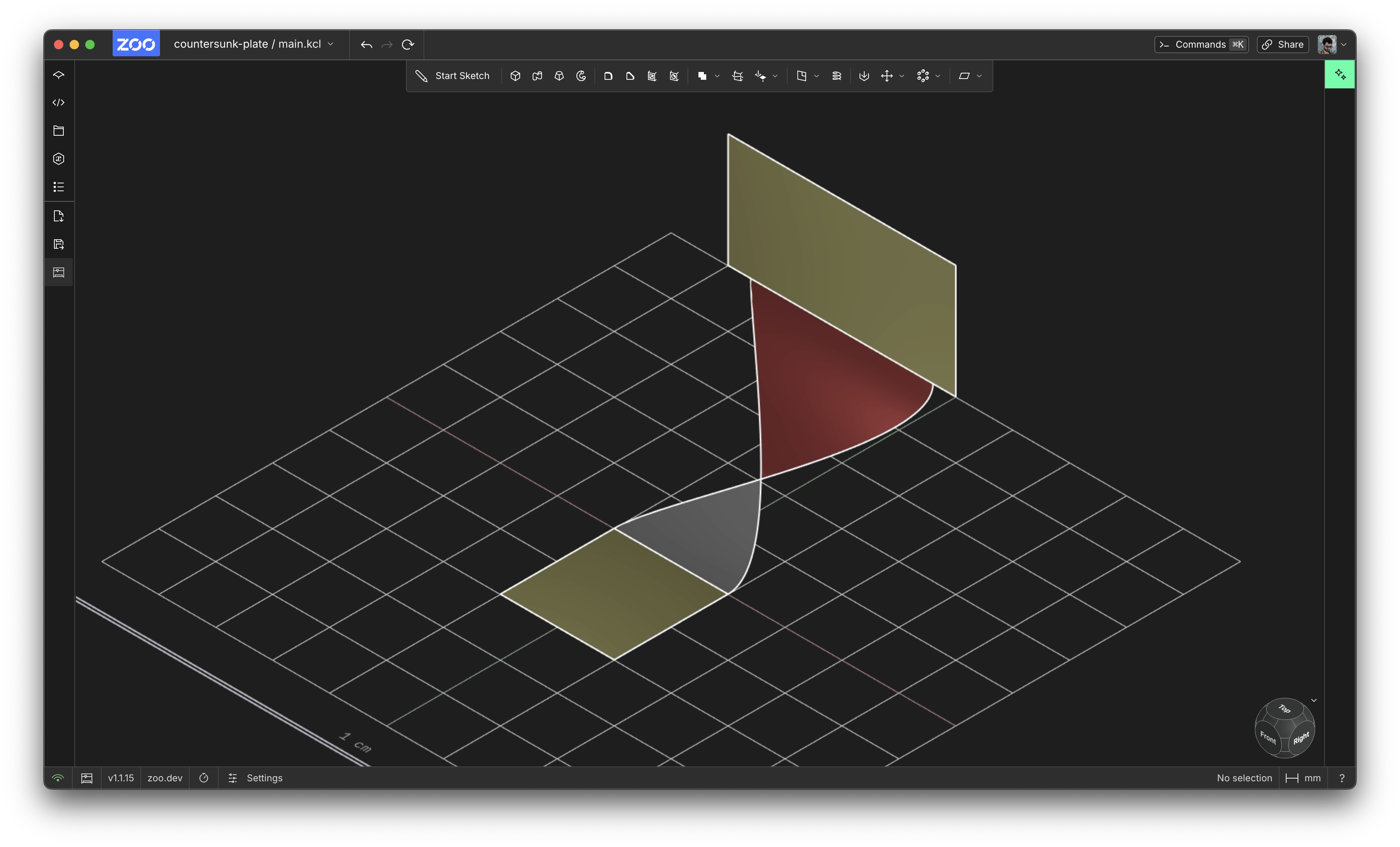 A blend that twists around, showing the red backface
